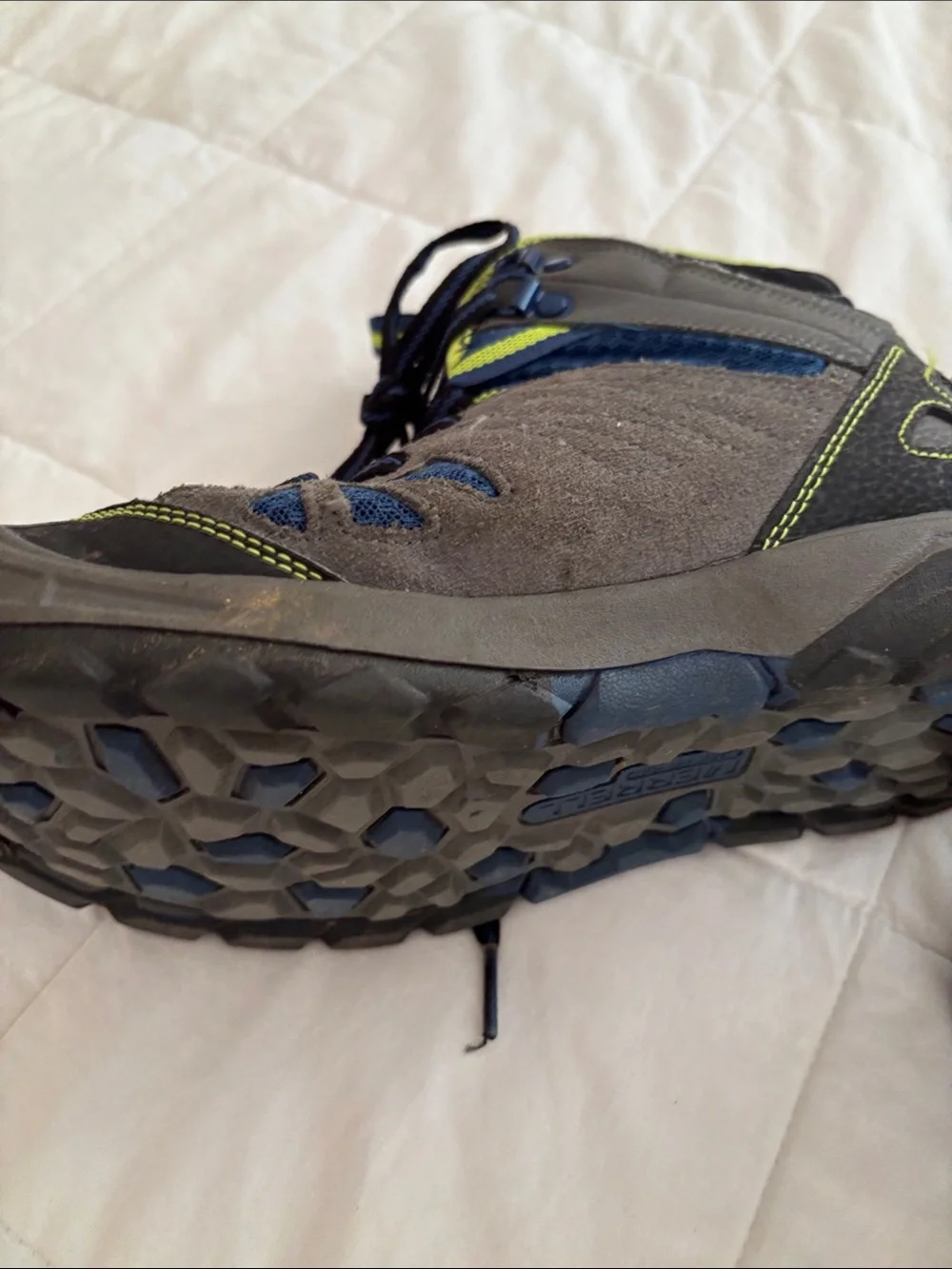 Merrell kids Gray & Blue Hiking Boots with Lime Accents Boys Sz 4